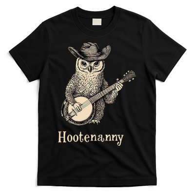 Hootenanny Owl Playing Banjo Country Owl Banjo Guitar Music  T-Shirt