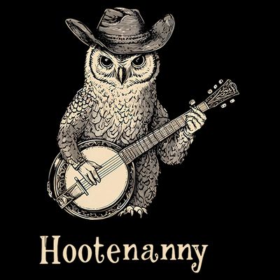 Hootenanny Owl Playing Banjo Country Owl Banjo Guitar Music  T-Shirt