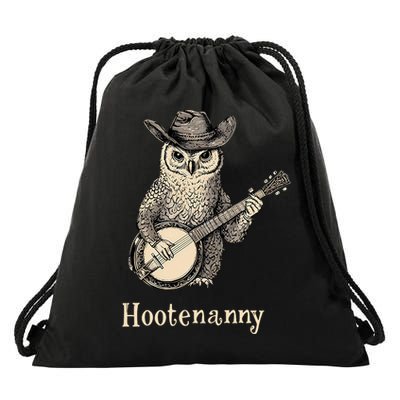 Hootenanny Owl Playing Banjo Country Owl Banjo Guitar Music  Drawstring Bag