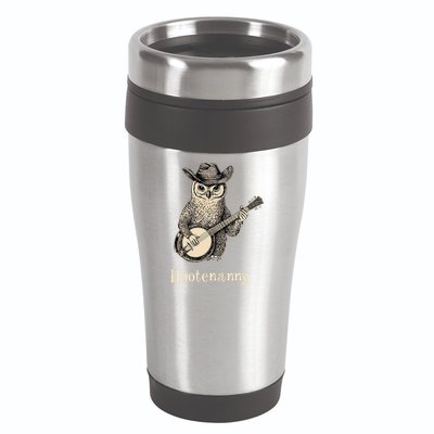 Hootenanny Owl Playing Banjo Country Owl Banjo Guitar Music  16oz Travel Tumbler