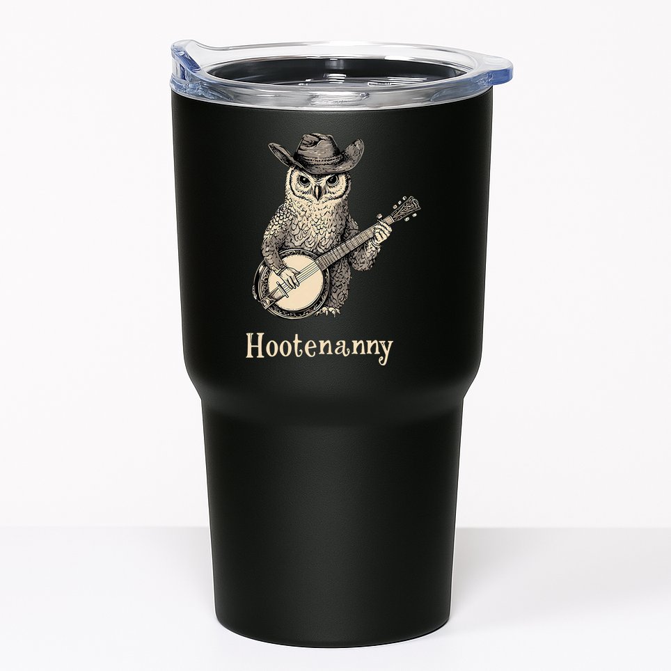 Hootenanny Owl Playing Banjo Country Owl Banjo Guitar Music  Tumbler