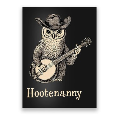 Hootenanny Owl Playing Banjo Country Owl Banjo Guitar Music  Poster