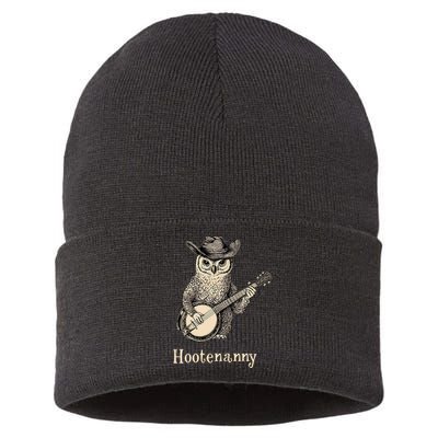 Hootenanny Owl Playing Banjo Country Owl Banjo Guitar Music  Sustainable Knit Beanie