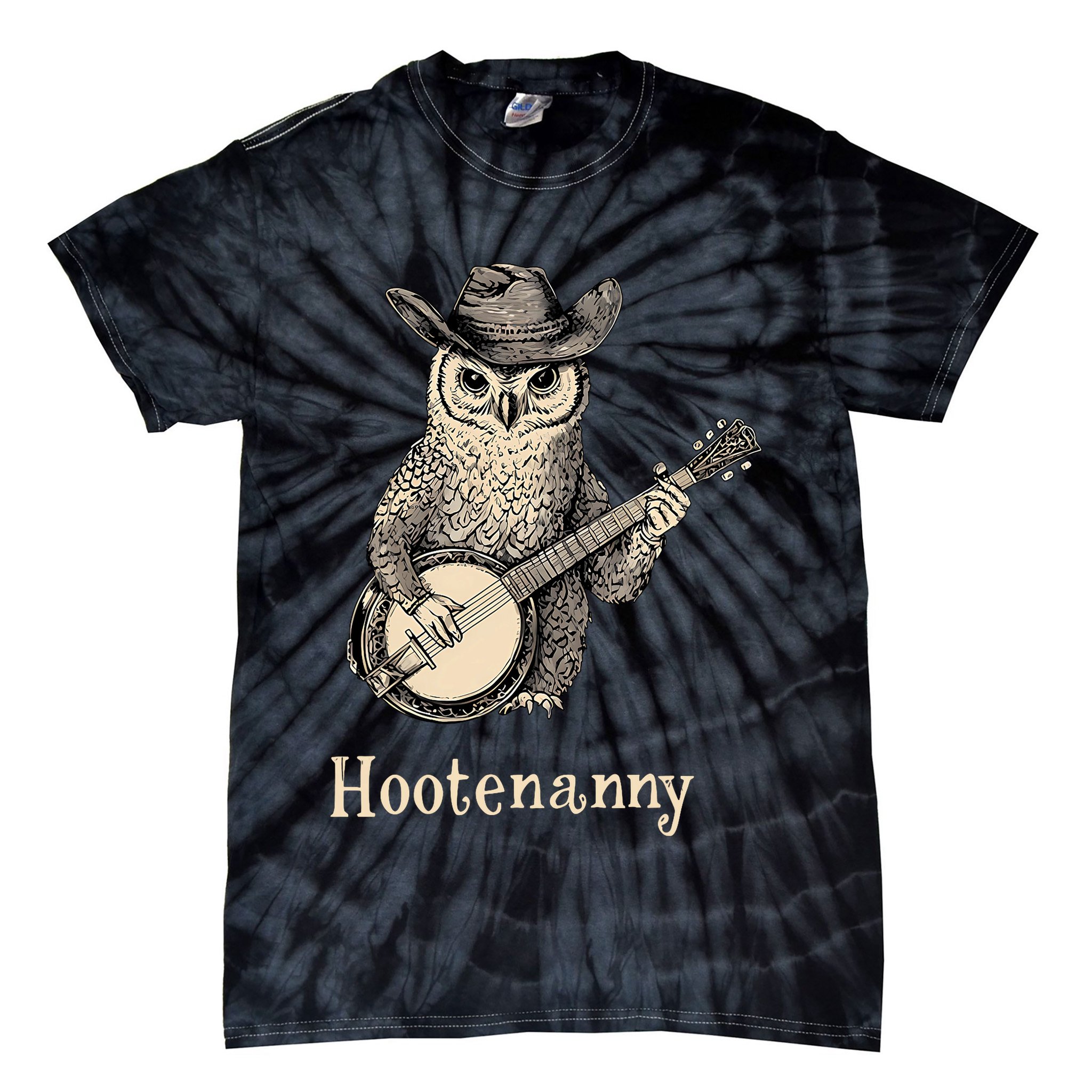 Hootenanny Owl Playing Banjo Country Owl Banjo Guitar Music  Tie-Dye T-Shirt