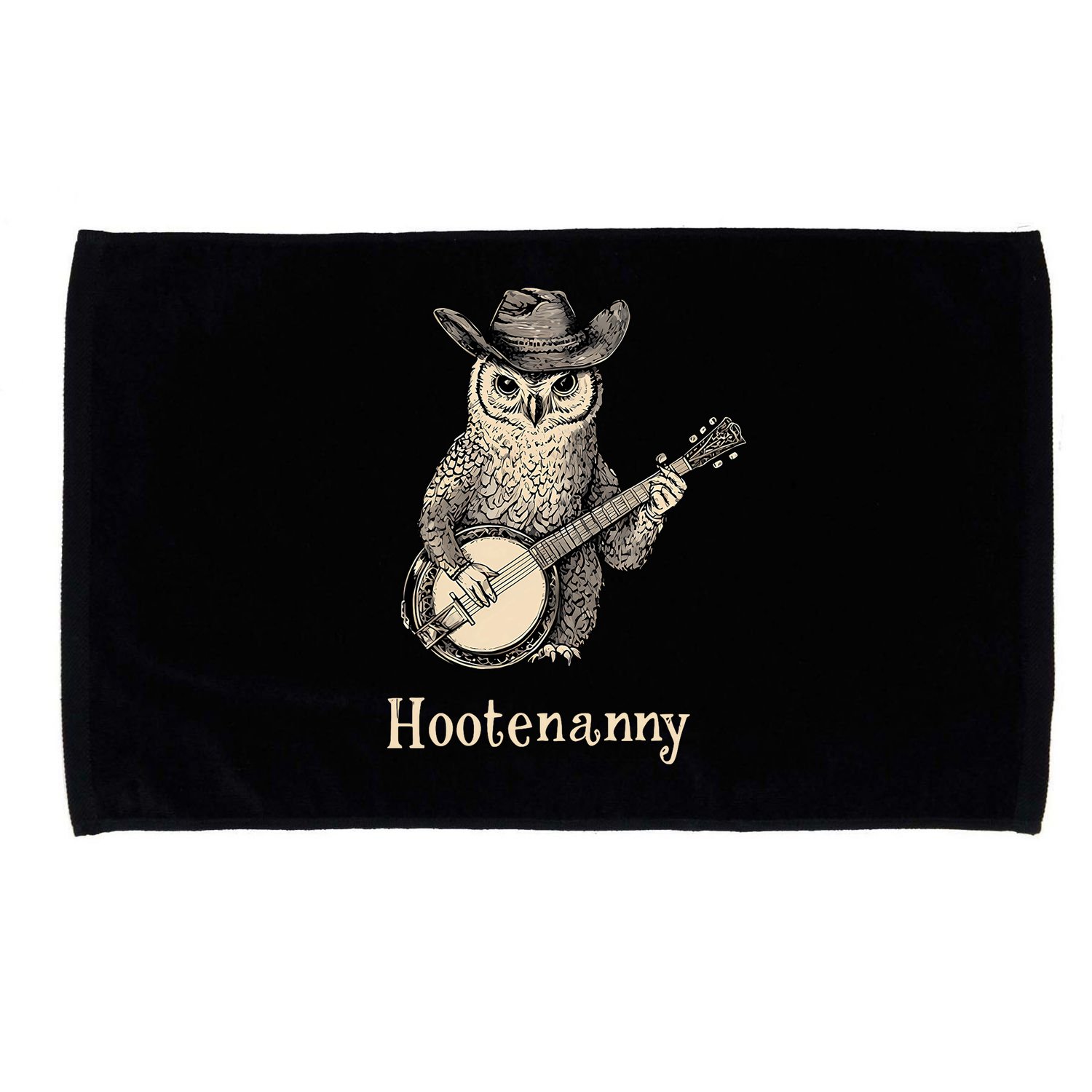 Hootenanny Owl Playing Banjo Country Owl Banjo Guitar Music  Microfiber Hand Towel