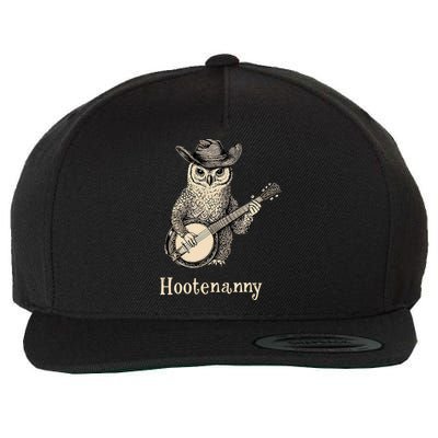 Hootenanny Owl Playing Banjo Country Owl Banjo Guitar Music  Wool Snapback Cap
