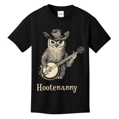 Hootenanny Owl Playing Banjo Country Owl Banjo Guitar Music  Kids T-Shirt