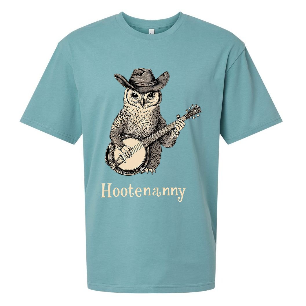 Hootenanny Owl Playing Banjo Country Owl Banjo Guitar Music  Sueded Cloud Jersey T-Shirt