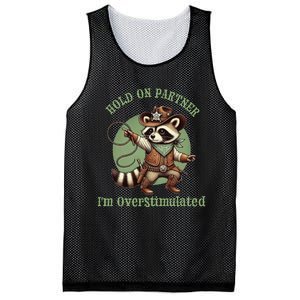 Hold On Partner IM Overstimulated Funny Raccoon Cow Mesh Reversible Basketball Jersey Tank