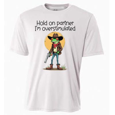 Hold On Partner IM Overstimulated Cow Frog Cooling Performance Crew T-Shirt