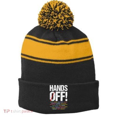 Hands Off Protest Stripe Pom Pom Beanie