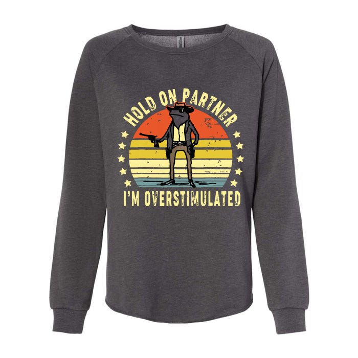 Hold On Partner IM Overstimulated Cowboy Frog Vintage Womens California Wash Sweatshirt