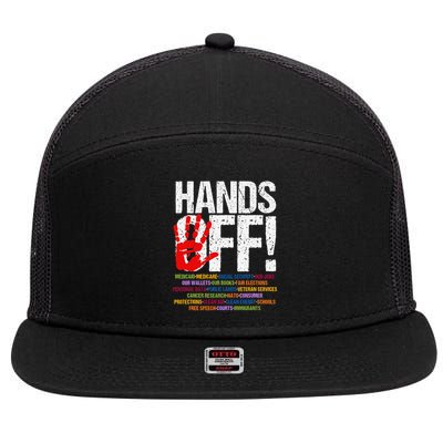 Hands Off Protest Social Security And Medicare Protest Funny 7 Panel Mesh Trucker Snapback Hat