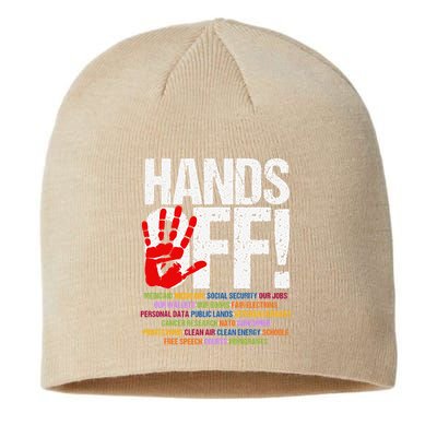 Hands Off Protest Social Security And Medicare Protest Funny Sustainable Beanie