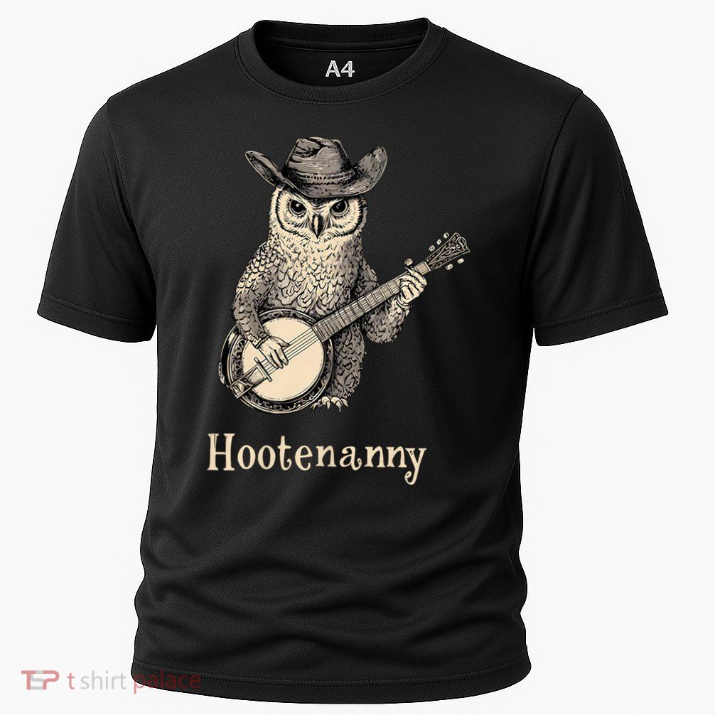 Hootenanny Owl Playing Banjo Country Owl Banjo Guitar Music Performance Shirt