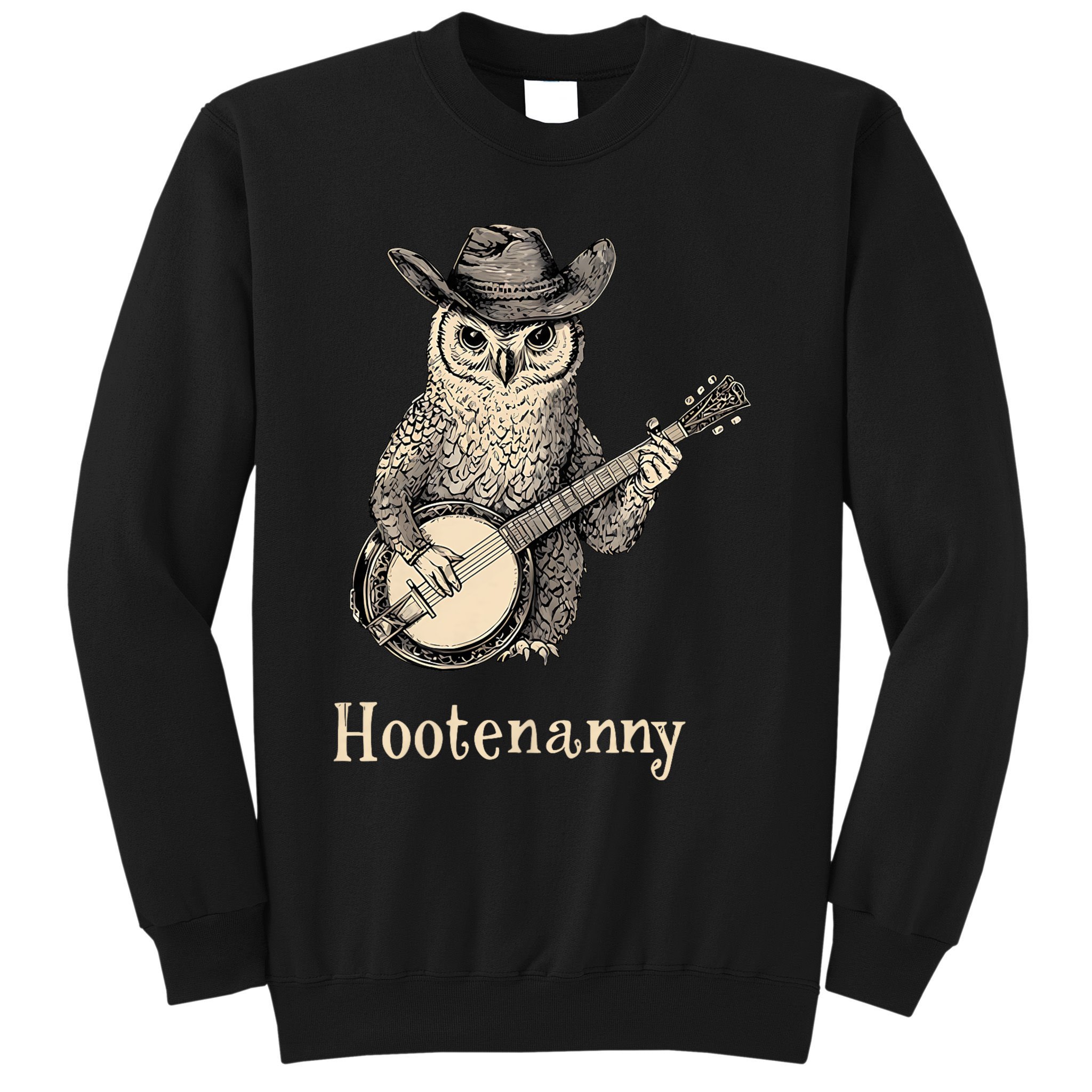 Hootenanny Owl Playing Banjo Country Owl Banjo Guitar Music Sweatshirt