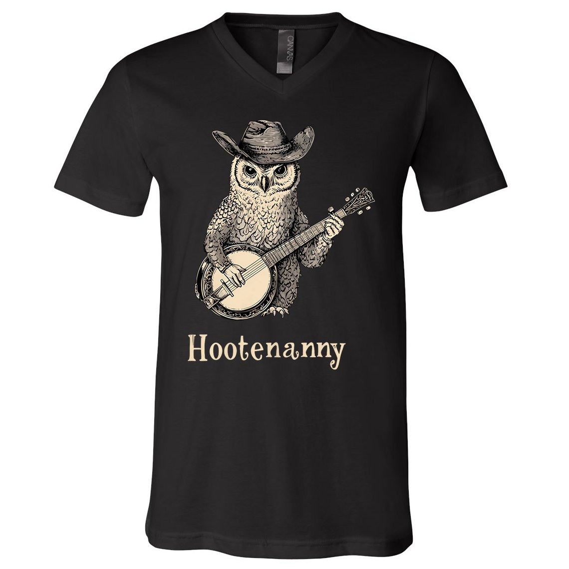 Hootenanny Owl Playing Banjo Country Owl Banjo Guitar Music V-Neck T-Shirt