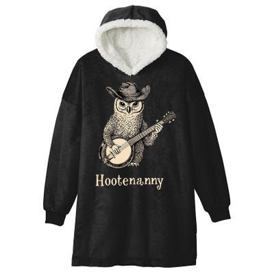 Hootenanny Owl Playing Banjo Country Owl Banjo Guitar Music Hooded Wearable Blanket