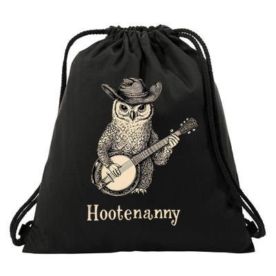 Hootenanny Owl Playing Banjo Country Owl Banjo Guitar Music Drawstring Bag