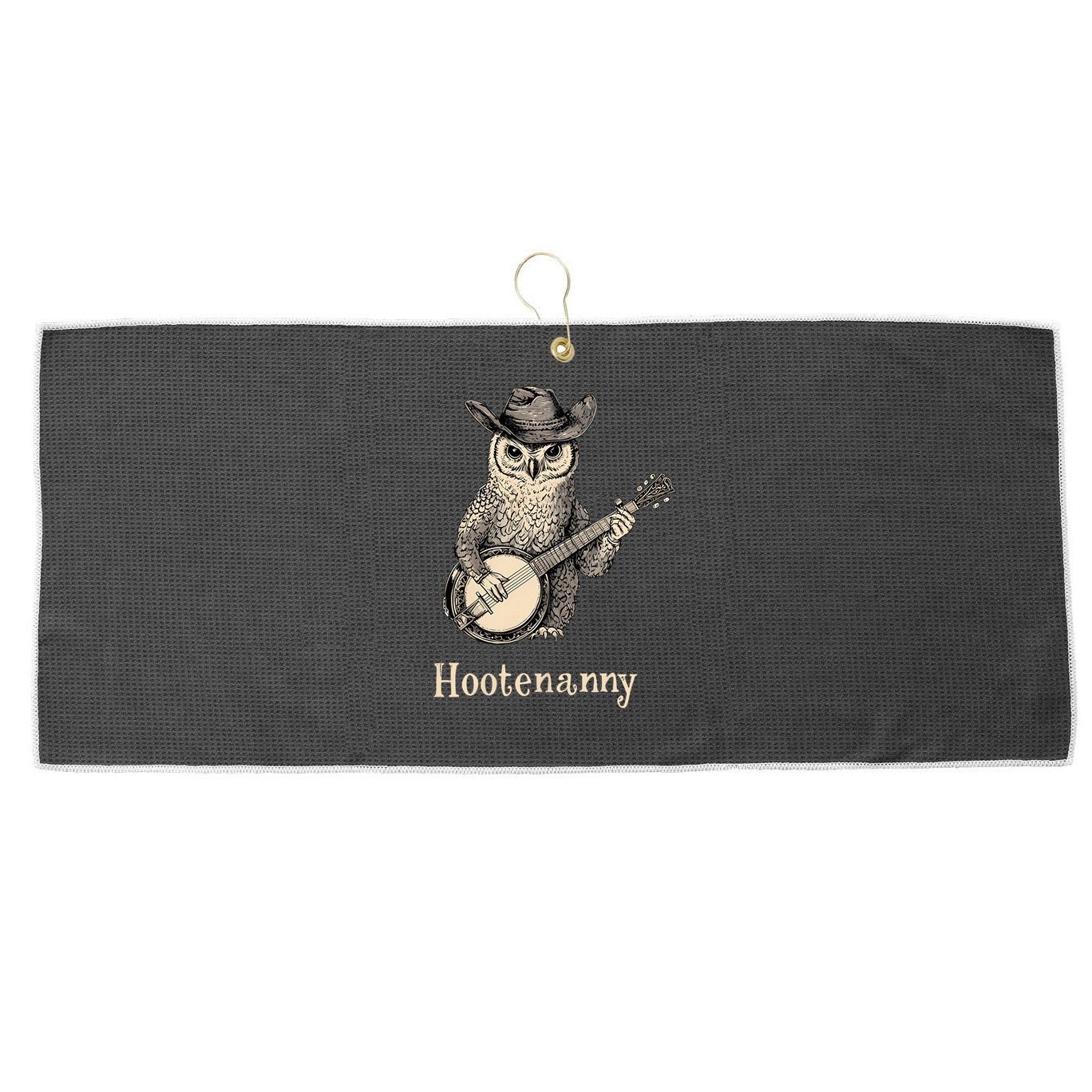 Hootenanny Owl Playing Banjo Country Owl Banjo Guitar Music Large Microfiber Waffle Golf Towel