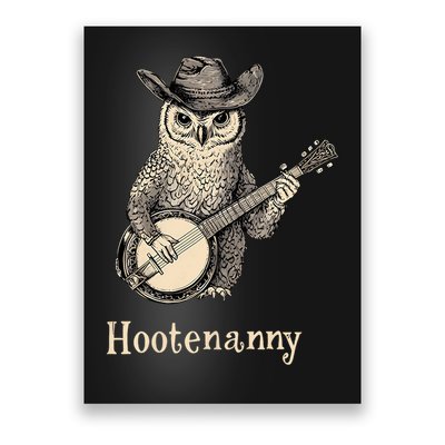 Hootenanny Owl Playing Banjo Country Owl Banjo Guitar Music Poster