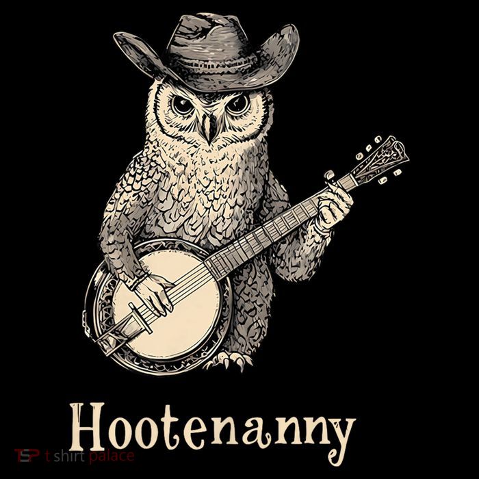 Hootenanny Owl Playing Banjo Country Owl Banjo Guitar Music Premium T-Shirt