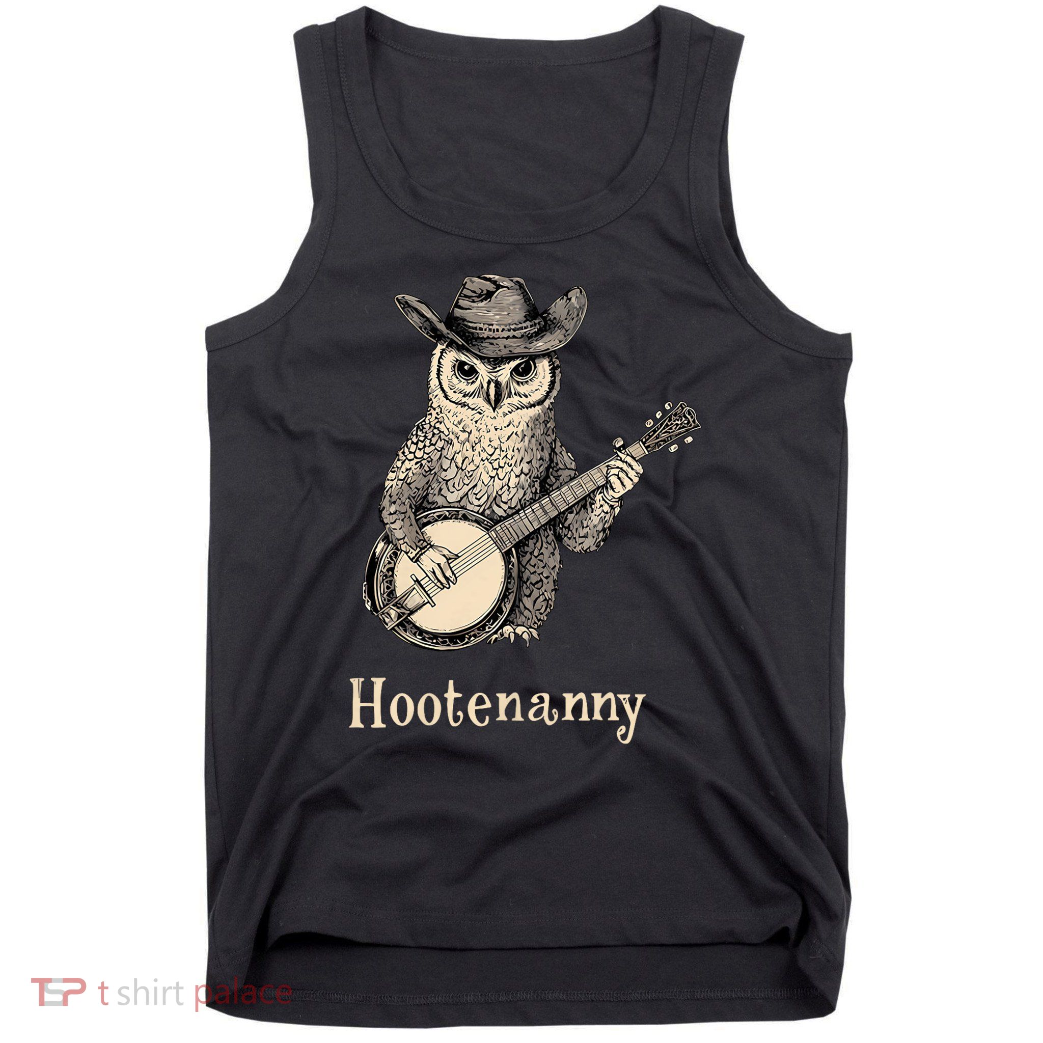 Hootenanny Owl Playing Banjo Country Owl Banjo Guitar Music Tank Top