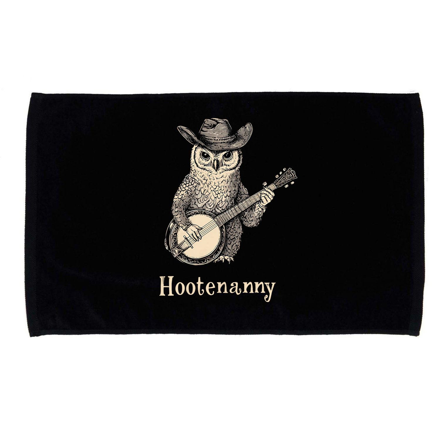 Hootenanny Owl Playing Banjo Country Owl Banjo Guitar Music Microfiber Hand Towel