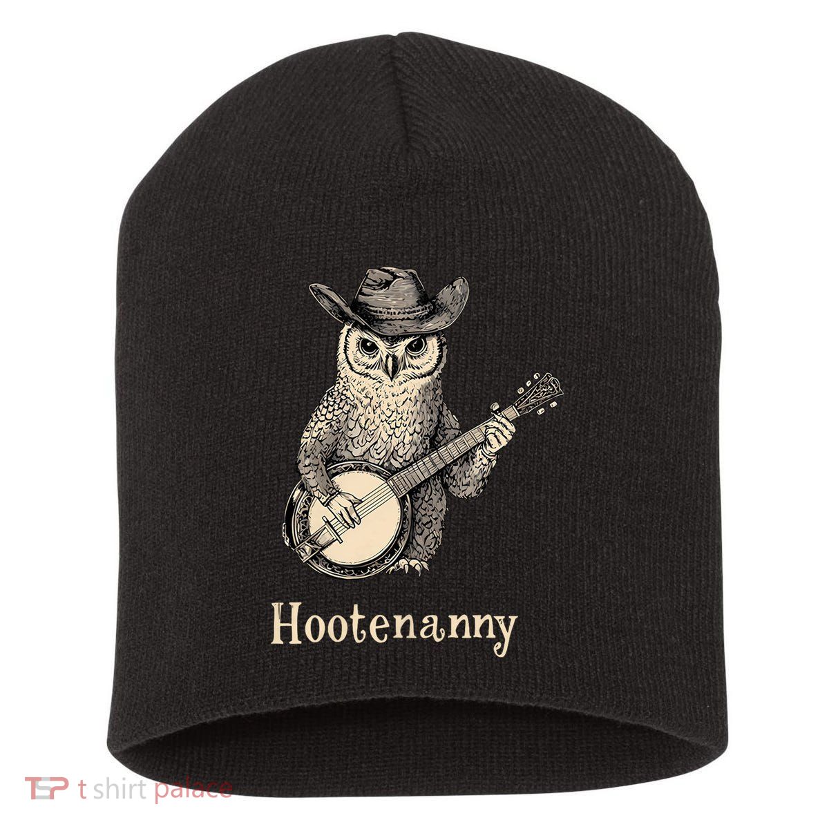 Hootenanny Owl Playing Banjo Country Owl Banjo Guitar Music Short Acrylic Beanie