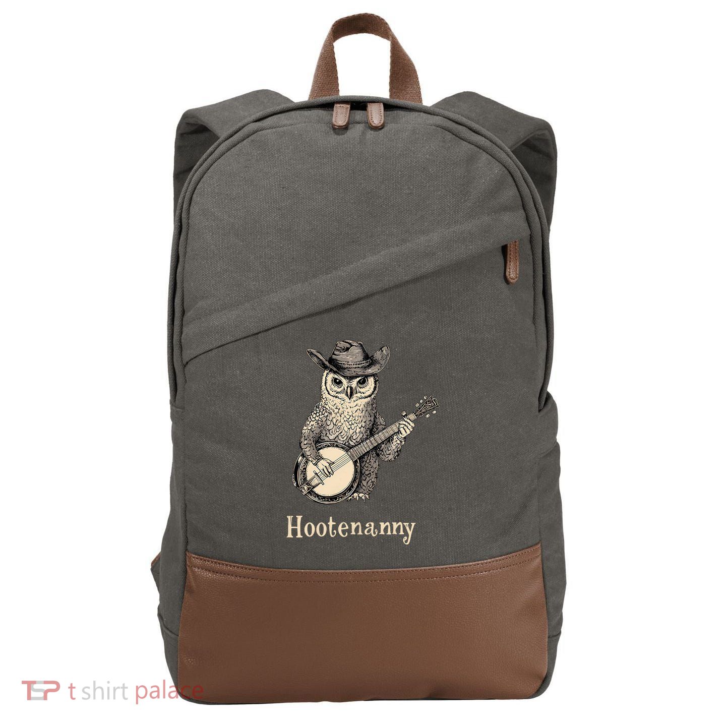 Hootenanny Owl Playing Banjo Country Owl Banjo Guitar Music Cotton Canvas Backpack