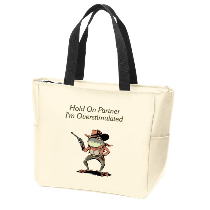 Hold On Partner IM Overstimulated Frog Zip Tote Bag