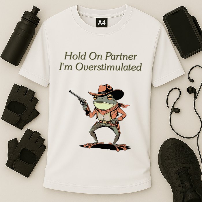 Hold On Partner IM Overstimulated Frog Cooling Performance Crew T-Shirt