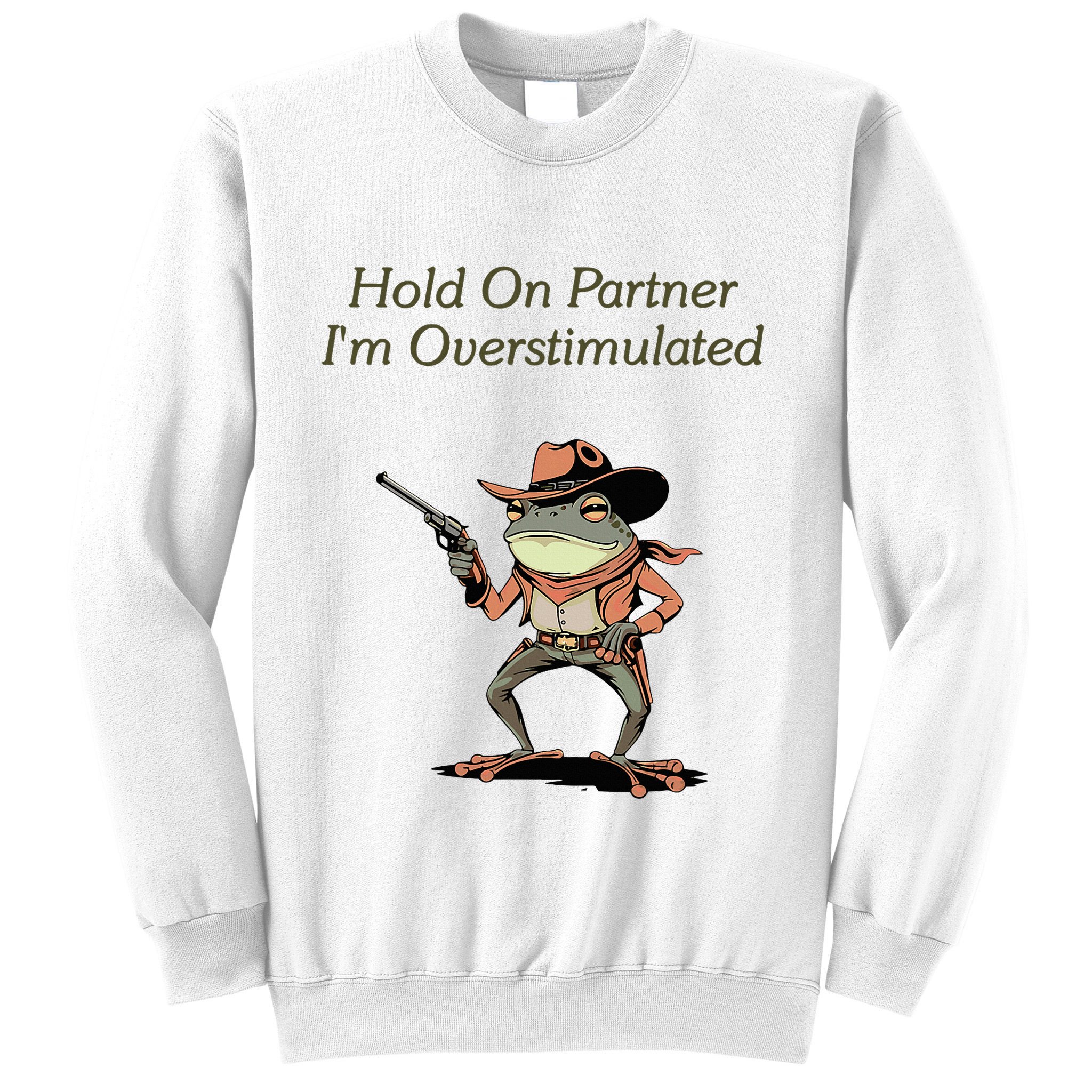 Hold On Partner IM Overstimulated Frog Sweatshirt