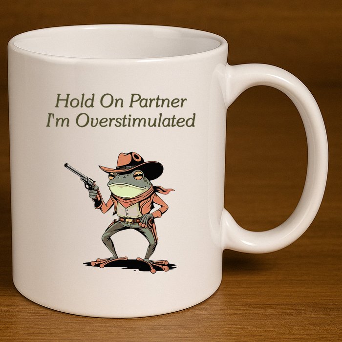 Hold On Partner IM Overstimulated Frog 11oz C Handle Ceramic Mug