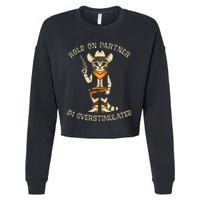 Hold On Partner IM Overstimulated Retro Western Cat Cowboy Cropped Pullover Crew