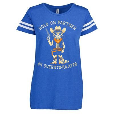 Hold On Partner IM Overstimulated Retro Western Cat Cowboy Enza Ladies Jersey Football T-Shirt