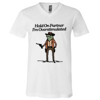 Hold On Partner IM Overstimulated Cowboy Frog Vintage V-Neck T-Shirt