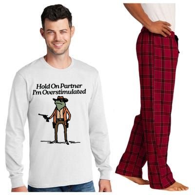 Hold On Partner IM Overstimulated Cowboy Frog Vintage Long Sleeve Pajama Set