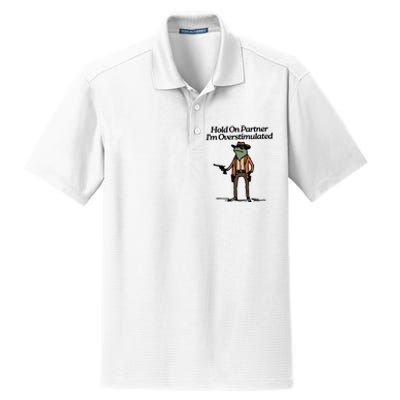 Hold On Partner IM Overstimulated Cowboy Frog Vintage Dry Zone Grid Polo