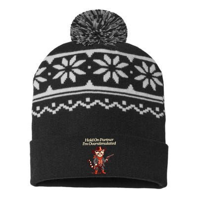 Hold On Partner IM Overstimulated Western Cat Cowboy USA-Made Snowflake Beanie