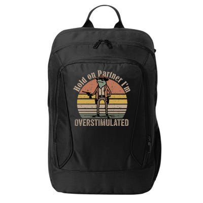 Hold On Partner IM Overstimulated Cowboy Frog Vintage City Backpack