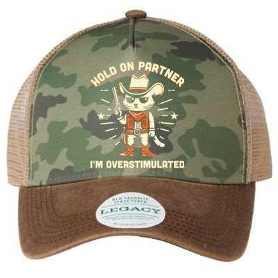 Hold On Partner IM Overstimulated Retro Western Cat Cowboy Legacy Tie Dye Trucker Hat