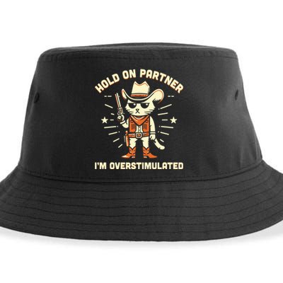 Hold On Partner IM Overstimulated Retro Western Cat Cowboy Sustainable Bucket Hat