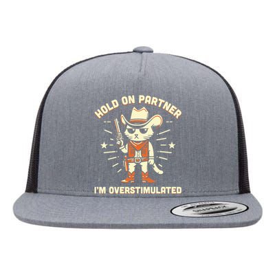 Hold On Partner IM Overstimulated Retro Western Cat Cowboy Flat Bill Trucker Hat