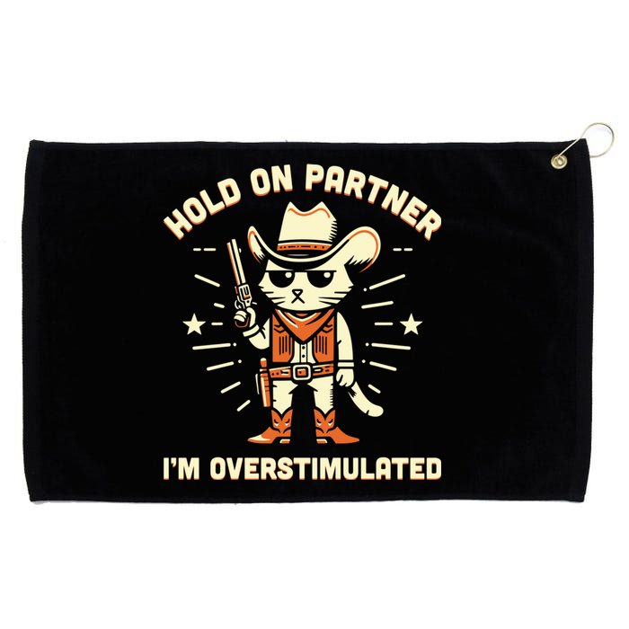 Hold On Partner IM Overstimulated Retro Western Cat Cowboy Grommeted Golf Towel