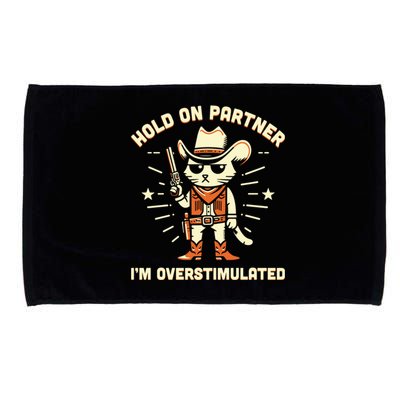 Hold On Partner IM Overstimulated Retro Western Cat Cowboy Microfiber Hand Towel