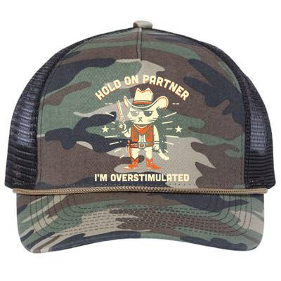 Hold On Partner IM Overstimulated Retro Western Cat Cowboy Retro Rope Trucker Hat Cap