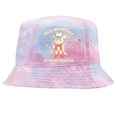 Hold On Partner IM Overstimulated Retro Western Cat Cowboy Tie-Dyed Bucket Hat