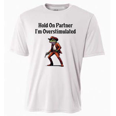 Hold On Partner IM Overstimulated Cow Frog Cooling Performance Crew T-Shirt