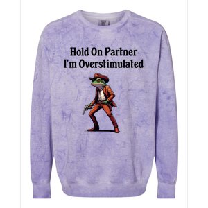 Hold On Partner IM Overstimulated Cowboy Frog Colorblast Crewneck Sweatshirt